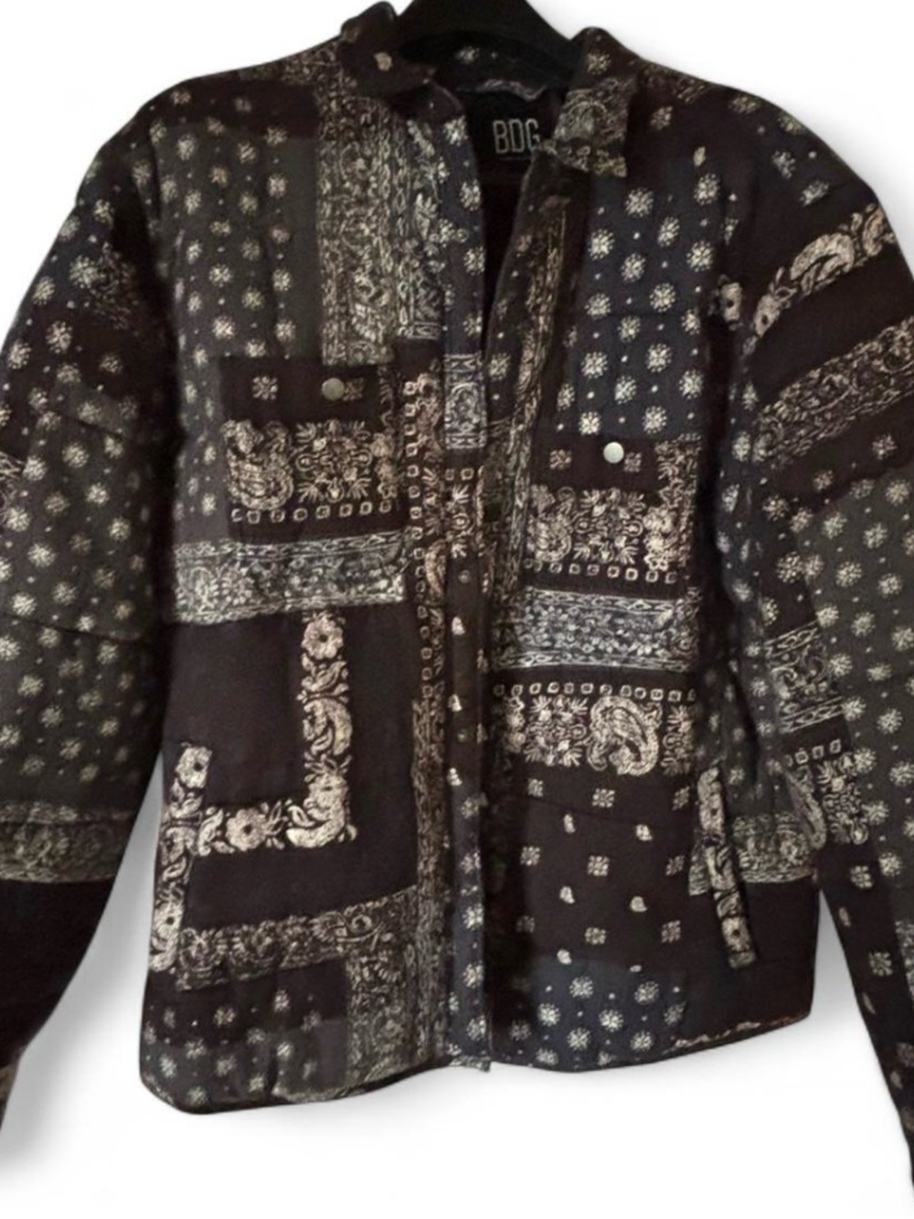 BDG Black Quilted Bandana-Print Jacket